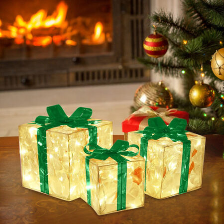 Caixa De Presente De Decoração De Natal De 3 Peças Com Luz L - Imagem 9