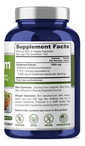 Suplemento De Extrato De Cardamomo Nusapure 4000 Mg 200 Cáps - Imagem 2