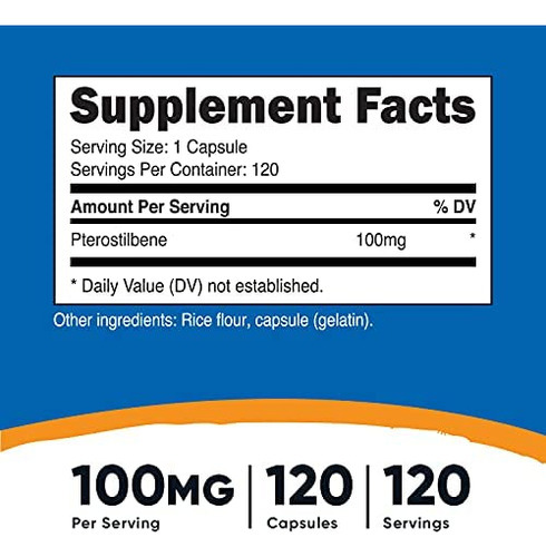 Nutricost Pterostilbeno 100mg, 120 Cápsulas - Não Ogm, Sem G - Imagem 2