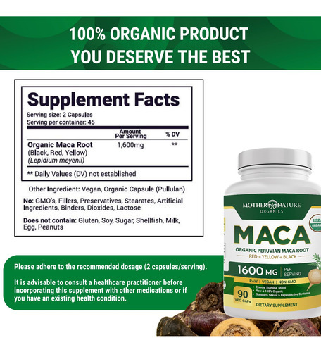 Suplemento De Cápsulas Orgânicas De Raiz De Maca Mother Natu - Imagem 5