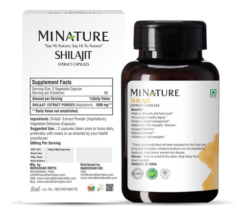 Cápsulas De Shilajit - Extrato Não Ogm Da Mi Nature | 180 Cá - Imagem 4