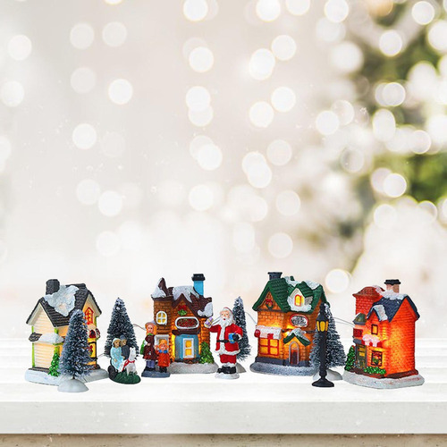 Casas De Vila De Natal, Enfeite De Natal De Resina Com Luz - Imagem 3