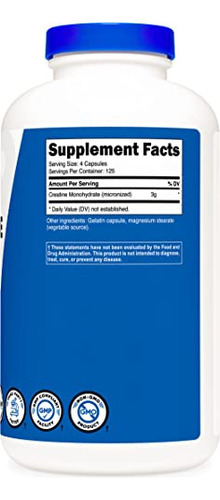 Suplemento Nutricost Creatina Monohidratada 3.000 Mg 500 Cáp - Imagem 4
