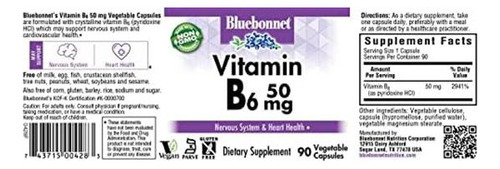 Vitamina B-6 Marca Bluebonnet, 50 Mg, 90 Pastilhas - Imagem 6