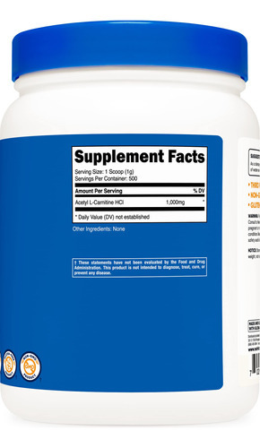 Suplemento Nutricost Acetil L-carnitina (alcar) 500g 1000mg - Imagem 5