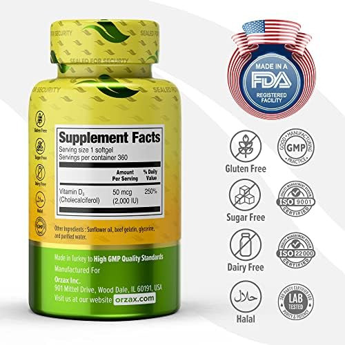 Orzax Vitamin Diu Softgels, Fornecimento Para 360 Dias, Supo - Imagem 3