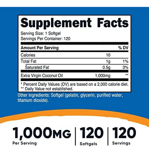 Nutricost Cápsulas Softgel De Óleo De Coco (1000mg) 120 Soft - Imagem 2