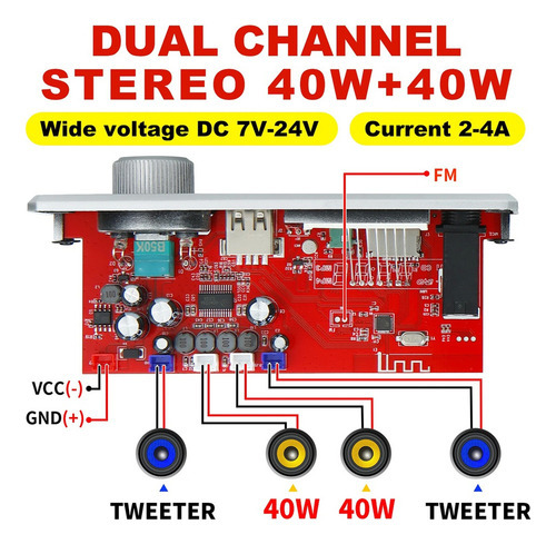Placa Decodificadora Mp3 Wav, Amplificador De 80w, Microfon - Imagem 2