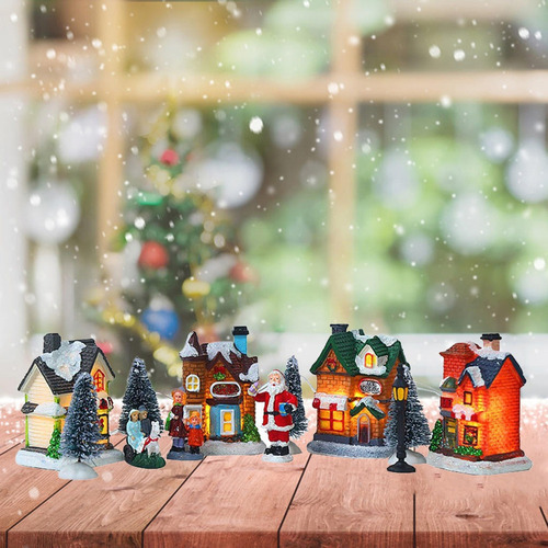 Casas De Vila De Natal, Enfeite De Natal De Resina Com Luz - Imagem 6
