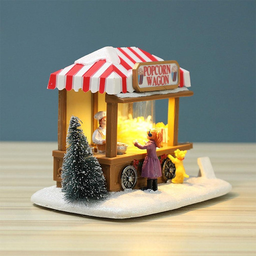 Mini Cenário De Natal Resina Neve Led Carroça Vila Cidade - Imagem 2