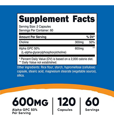Suplemento Nutricost Alpha Gpc 600mg 120 Cápsulas Vegetarian - Imagem 2