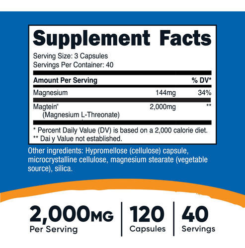 Suplemento Nutricost Magnesium L-treonato Mattein 2000mg - Imagem 2