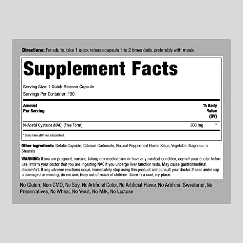 Suplemento Piping Rock Nac N-acetilcisteína | 600mg | 100 C - Imagem 2