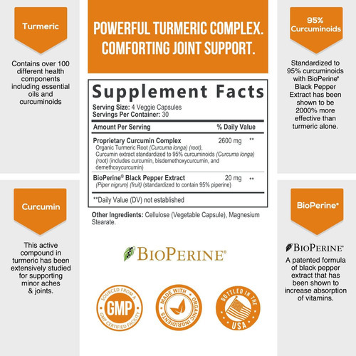 Suplemento De Curcumina De Cúrcuma 2600 Mg Com Extrato De Pi - Imagem 2