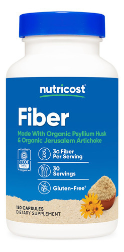 Suplemento De Fibra Nutricost 150 Cápsulas Com 3 G De Fibra