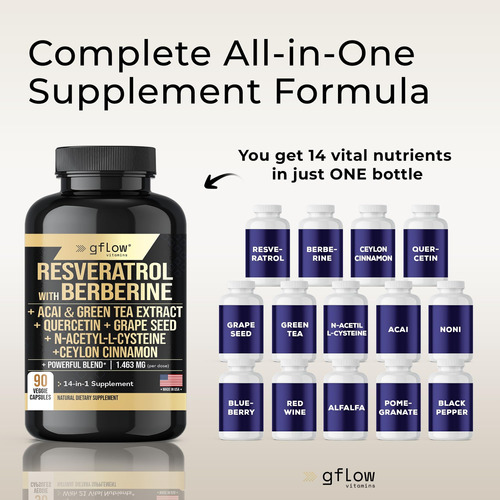 Suplemento De Resveratrol De Vitaminas Gflow - 6000mg De For - Imagem 3