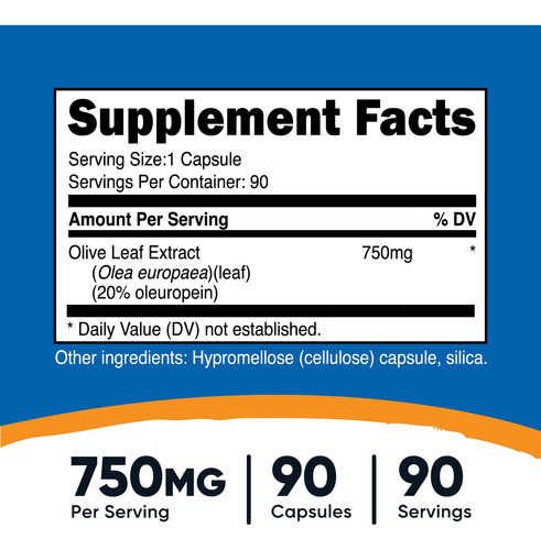 Suplemento De Extrato De Folha De Oliveira Nutricost 750 Mg - Imagem 2