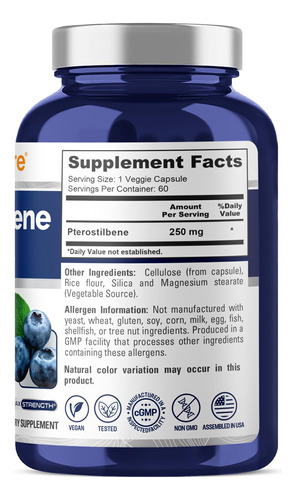 Nusapure Pterostilbene 250 Mg Por Cápsula Vegetal, Contagem