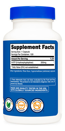 Suplemento Nutricost 5-htp 200mg 120 Cápsulas Vegetarianas - Imagem 5