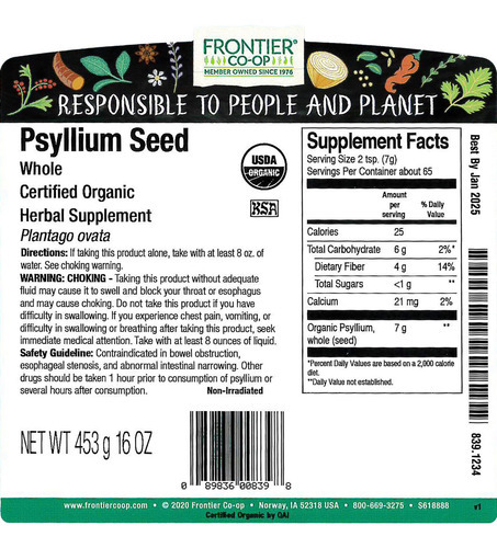 Semente De Psyllium Inteira Orgânica Da Frontier Co-op 1 Lb