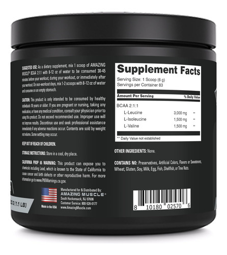 Amazing Muscle Bcaa Amino Suplemento | 2: 1: 1 Razão De Amin - Imagem 3
