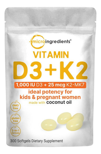 Micro Ingredientes Vitamina D3 1.000 Ui Mais K2 (mk-7) 25 Mc