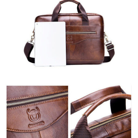 Bolsa Tiracolo Masculina De Couro Para Laptop Bullcaptain - Imagem 4