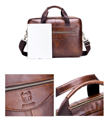 Bolsa Tiracolo Masculina De Couro Para Laptop Bullcaptain - Imagem 4