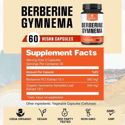Welbuda 1000mg Suplemento De Berberina Com Folha Orgânica De - Imagem 2