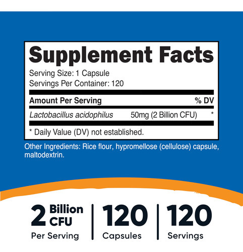 Suplemento Nutricost Lactobacillus Acidophilus 2b Cfu 120 Ca - Imagem 3