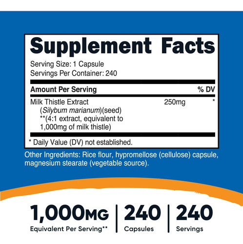 Nutricost Milk Thistle 1.000mg Equivalente, 240 Cápsulas - 2 - Imagem 2