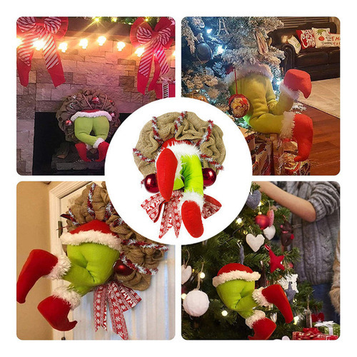 Coroa De Pelúcia De Natal Grinch Para Decoração De Portas - Imagem 7