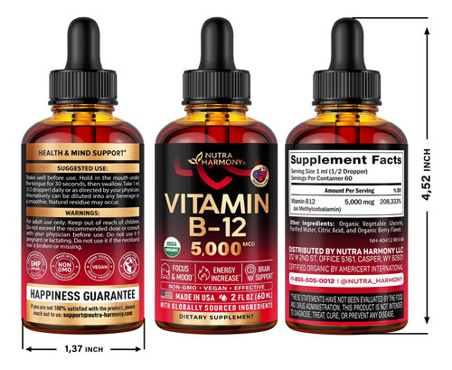 Gotas Sublinguais De Vitamina B12 Orgânica Usda - 5000 Mcg M - Imagem 9