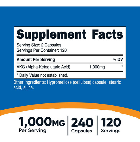 Suplemento Nutricost Akg Ácido Alfa Cetoglutárico 1.000 Mg - Imagem 3