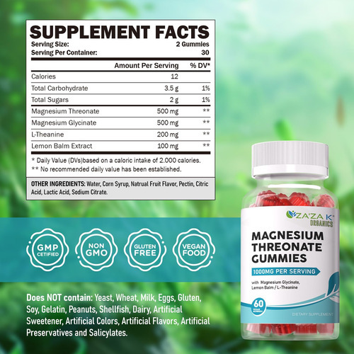 Zaza K Organics Gomas De Treonato De Magnésio, 500 Mg De Tre - Imagem 2