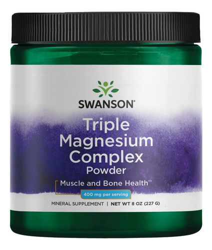 Pó Complexo Triplo De Magnésio Swanson 400 Mg 8 Onças Pwdr