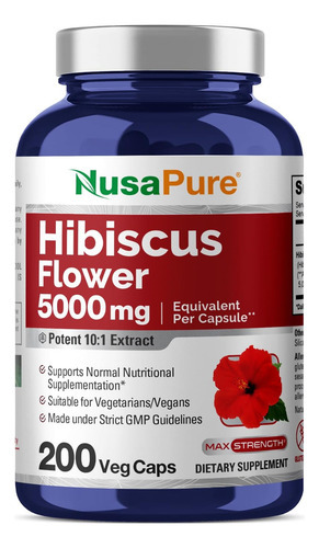 Flor De Hibisco Nusapure 5000 Mg 200 Cápsulas Vegetarianas