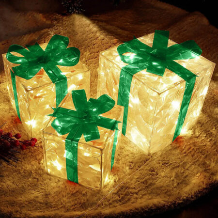Caixa De Presente De Decoração De Natal De 3 Peças Com Luz L - Imagem 7