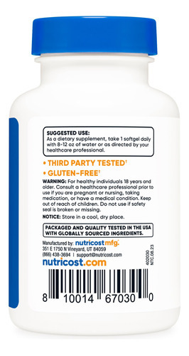 Suplemento Nutricost Zeaxantina Com Luteína 20mg 120 Softgel - Imagem 4