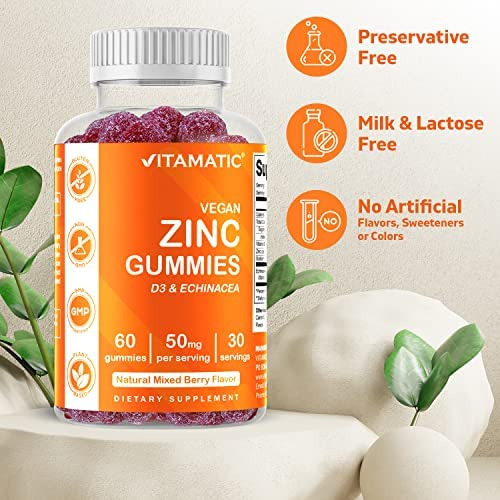 Pacote 2 - Gomas Vitamatic Zinc 50 Mg - 60 Gomas Veganas - - Imagem 3