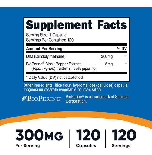Suplemento Nutricost Dim (diindolilmetano) 300 Mg 120 Cápsul - Imagem 2