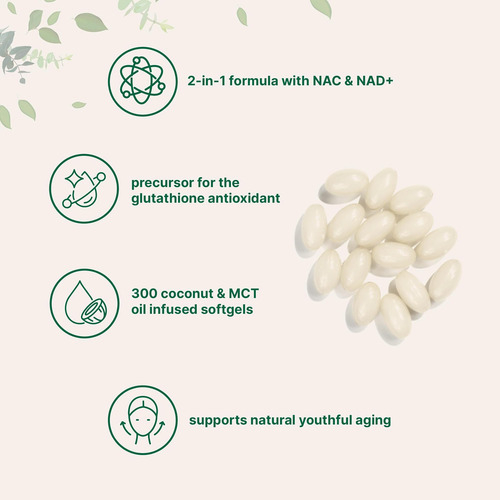 Nac 600mg Com Nad+, 300 Softgels De Óleo De Coco Mct | N Ace - Imagem 3