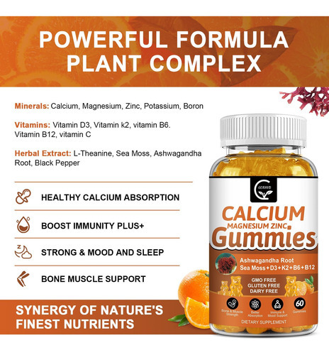 Gomas De Cálcio De 1200 Mg Com Vitamina D3, K2, B12 E B6 - S - Imagem 3