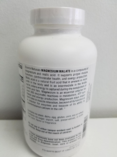 Source Naturals Malato De Magnésio 625 Mg, 200 Cápsulas - Imagem 4