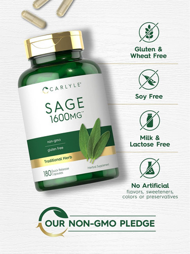 Suplemento De Sálvia Carlyle 1600mg | 180 Cápsulas | Alta Po - Imagem 3
