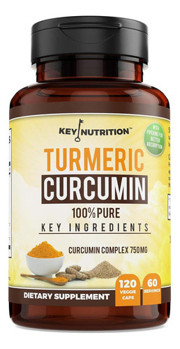 Key Nutrition, Complexo De Cúrcuma E Curcumina Com Piperina,