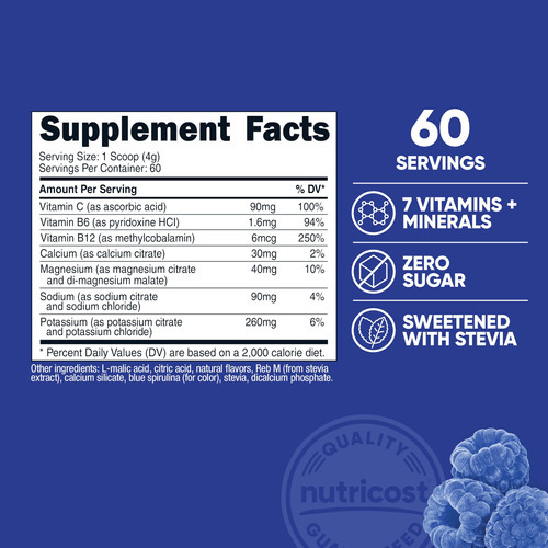 Complexo Eletrolítico Em Pó Nutricost Blue Raspberry 60 Serv - Imagem 3