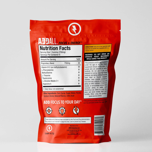 Addall Focus & Energy Gummies Suplemento (5 Pacote) 1 Pílula - Imagem 2