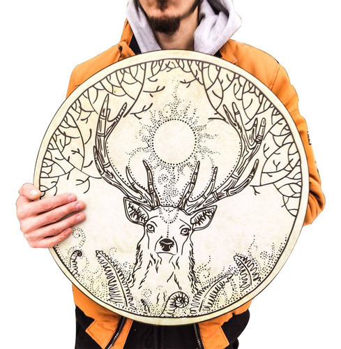 Grande Tambor Shaman Com Baqueta Feito À Mão