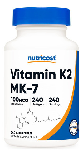 Nutricost Vitamin K2 Mk-7 100 Mcg, 240 Softgels - Sem Glúte